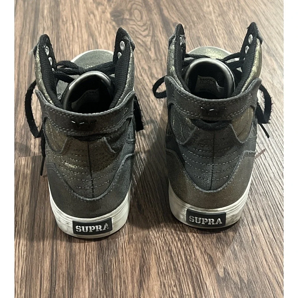 Supra Muska Skytop High Top Lace up Metallic Pewter Skate Kids Shoes Size 4.5